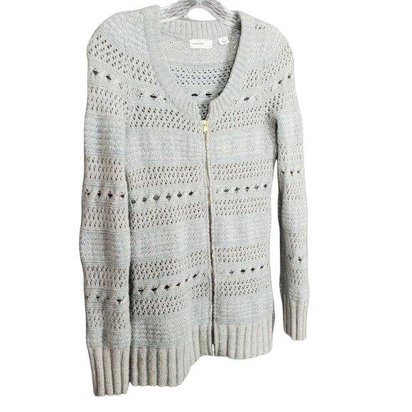 Sleeping On Snow Size M Sweater Cardigan Wool Angora Open Knit Zip Frosty Blue - Picture 1 of 6